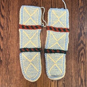 Hand Knit Homemade Slippers with Leather Soles